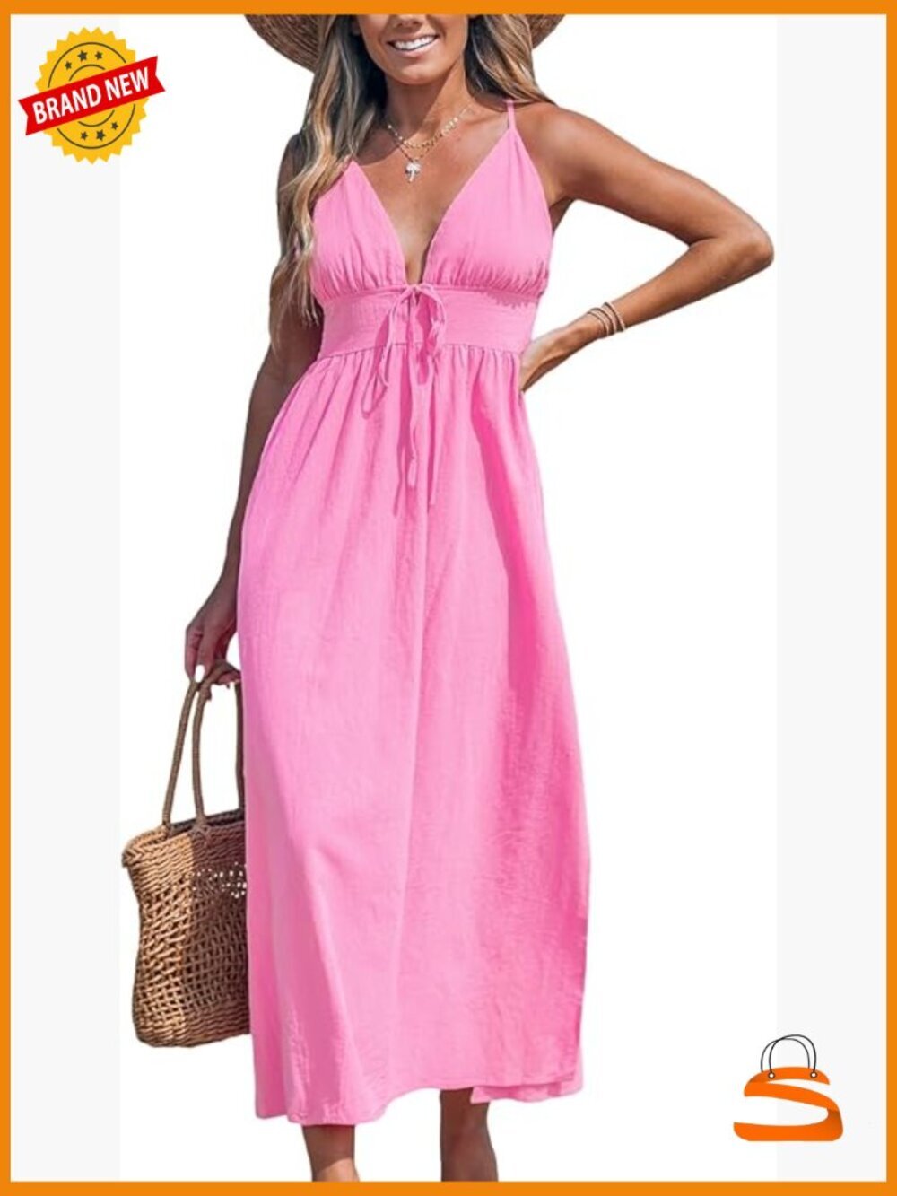 Maxi Dress Plunging V Neck Front Tie Sleeveless Slit A Line Summer